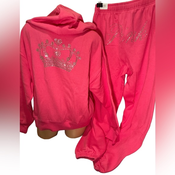 NEW VICTORIAS SECRET PINK LIMITED EDITION BLING HOODIE & SWEATPANTS 2PC SET - Picture 7 of 12